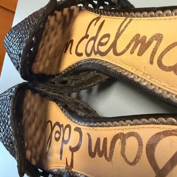 Sam Edelman Woven Black Leather Clara Mules Slip-On Flats Sz 8.5 - Picture 6 of 13